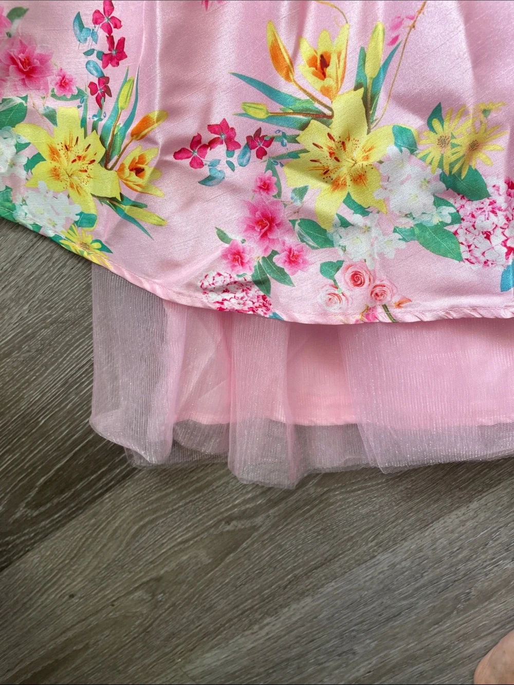 Girls Pink Floral Tiered Tulle Dress